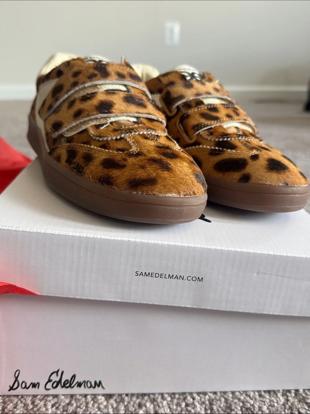 Sam Edelman Women Leopard Print Velcro Sneakers - Brown/Tan Size 7